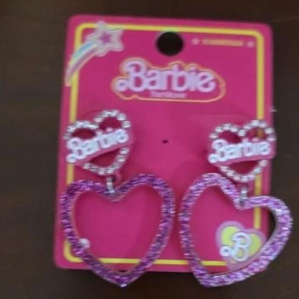 Plastic Barbie glitter heart earrings